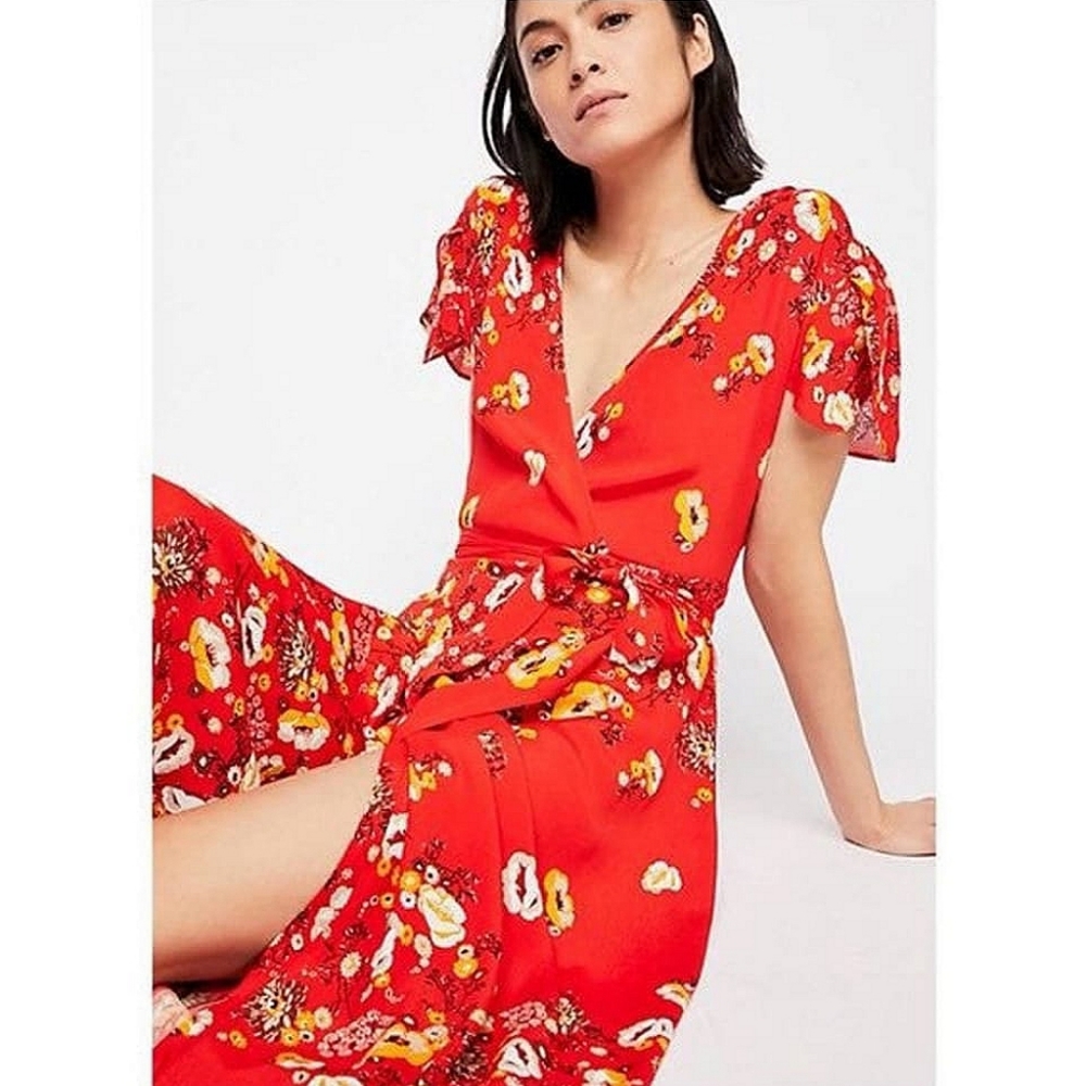 Free People | Gorgeous Jess Wrap Maxi Dress Red Combo for Revolve | Small
